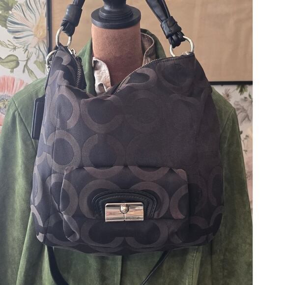 Coach Kristin Signature C Pattern OP Art Hobo Shoulder Bag w /Silver Hardware - Picture 3 of 16